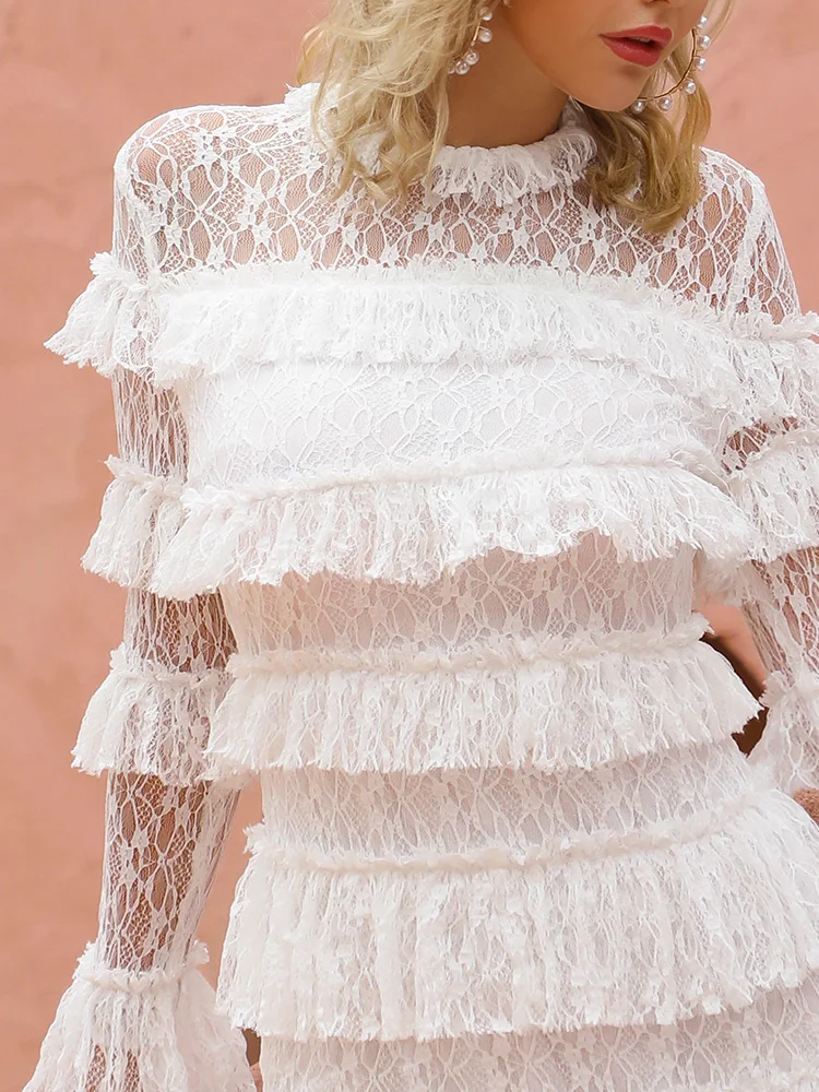 Yesexy 2021 Sexy See Through Ruffles Women Lace Dress Spring Summer Long Sleeve Casual Dress Solid Color Mini Dresses TH0114
Yesexy 2021 Sexy See Through Ruffles Women Lace Dress Spring Summer Long Sleeve Casual Dress Solid Color Mini Dresses TH0114
