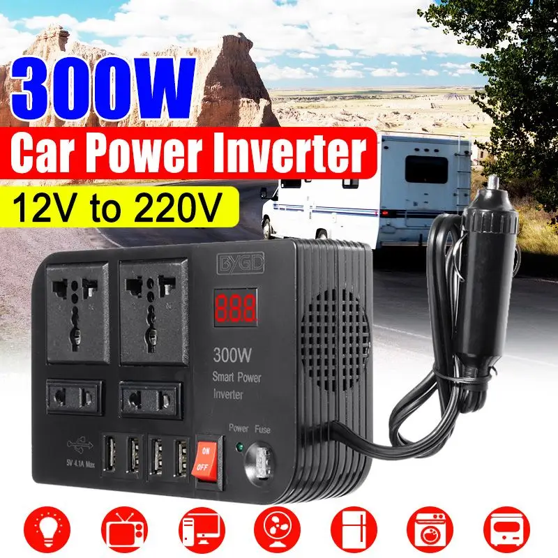 4 USB Inverter 300W DC12V to AC220V Voltage Transformer Modified Sine Wave Power Inverter DC12V to AC220V Converter LED Display
4 USB Inverter 300W DC12V to AC220V Voltage Transformer Modified Sine Wave Power Inverter DC12V to AC220V Converter LED Display