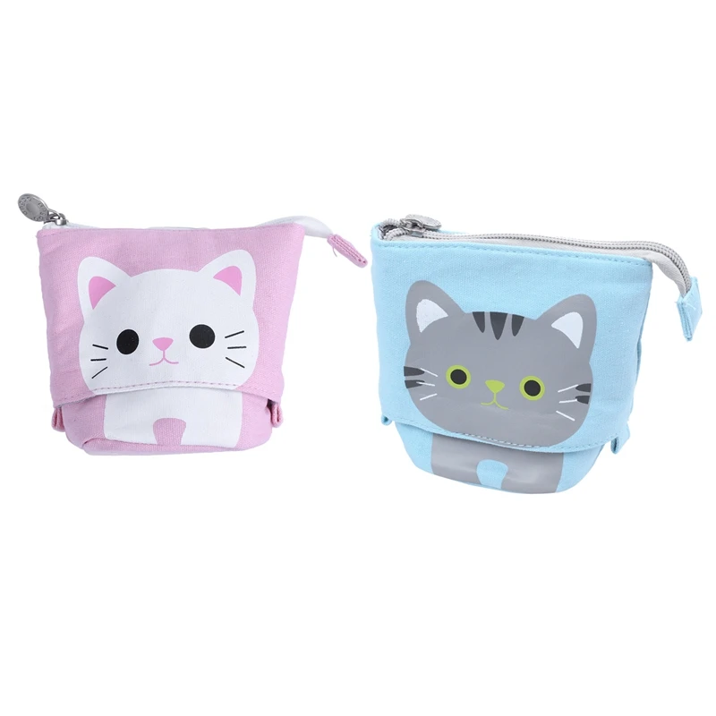 2 Pcs Canvas Cartoon Cute Cat Telescopic Pencil Pouch Bag Stationery Pen Case Box With Zipper Closure - Pink & Blue 
2 Pcs Canvas Cartoon Cute Cat Telescopic Pencil Pouch Bag Stationery Pen Case Box With Zipper Closure - Pink & Blue