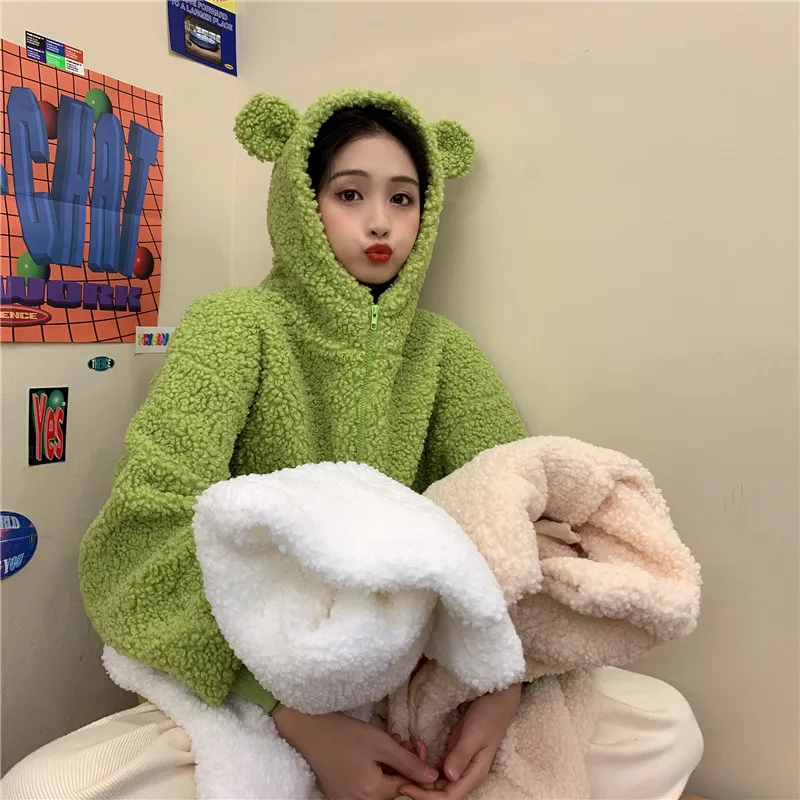Cute Fluffy Fleece Zip-up Hoodies Women Bear Ear Cap Winter Thick Warm Solid Color Sweatshirt Coat Long Sleeve Outwear Hoodie
Cute Fluffy Fleece Zip-up Hoodies Women Bear Ear Cap Winter Thick Warm Solid Color Sweatshirt Coat Long Sleeve Outwear Hoodie