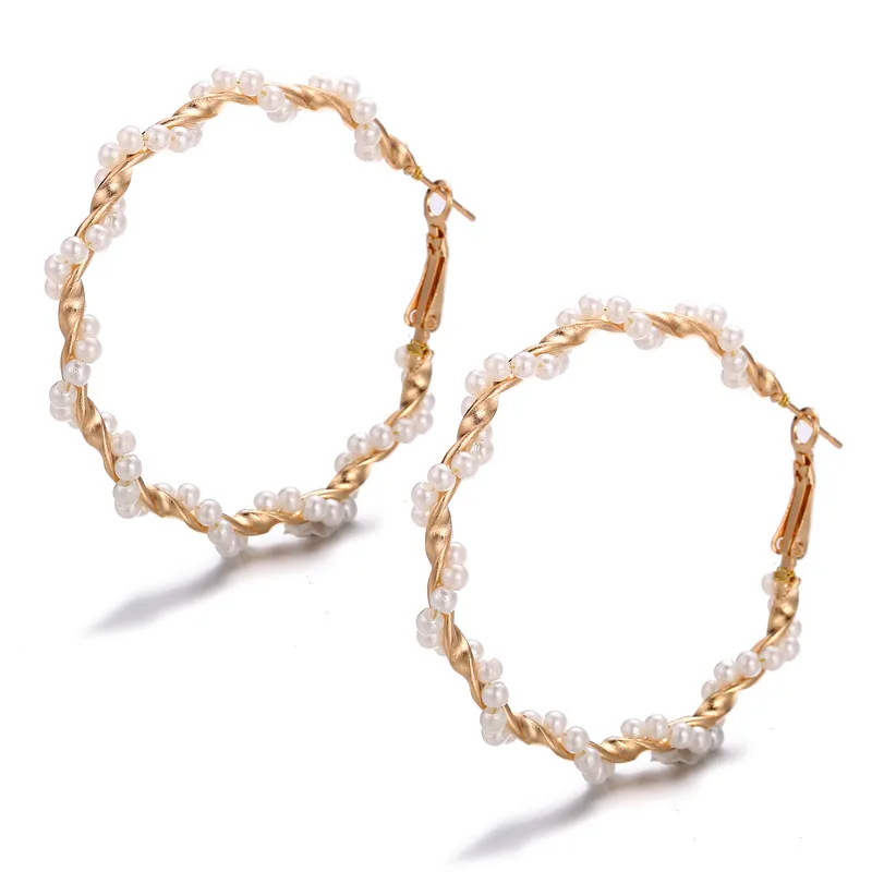 Женские серьги-кольца в Корейском стиле с большим жемчугом Винтажные золотого и