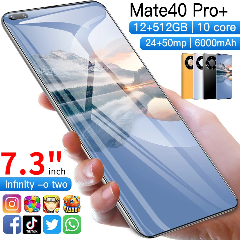Global Version Mate40 Pro+ 12+512GB Smartphone 7.3 Inch 6000mAh Support Face Unlock Dual SIM 4G LTE 5G Network Android Cellphone 
Global Version Mate40 Pro+ 12+512GB Smartphone 7.3 Inch 6000mAh Support Face Unlock Dual SIM 4G LTE 5G Network Android Cellphone