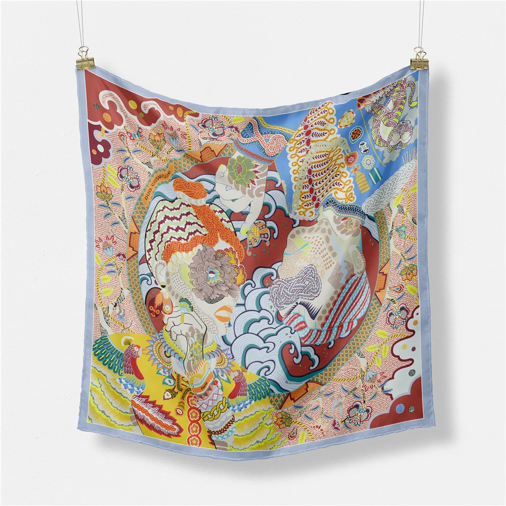 Саржевый шелковый шарф женские разноцветные квадратные шарфы с рисунком