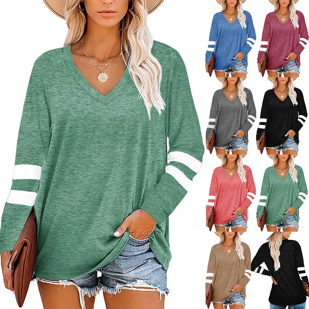 Women's autumn winter solid V-neck stripe stitched long sleeve loose T-shirt t shirt women egirl plus fashion vintage Hoodies
Women's autumn winter solid V-neck stripe stitched long sleeve loose T-shirt t shirt women egirl plus fashion vintage Hoodies