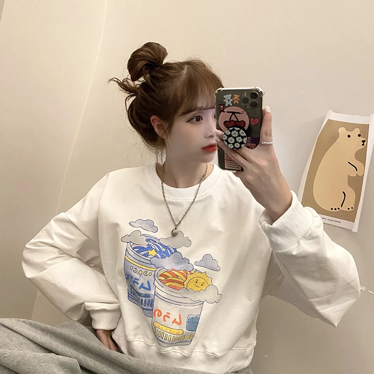 Женский свитшот с длинным рукавом в Корейском стиле 
Женский свитшот с длинным рукавом в Корейском стиле