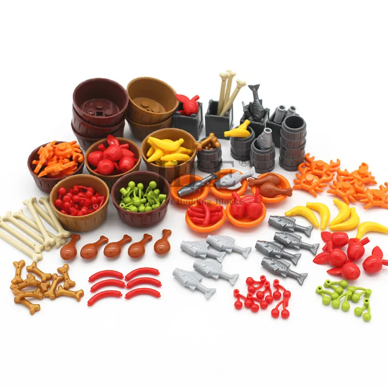 Конструктор Moc Food для сборки фруктов яблок банан жареная тарелка хлеб барабанная