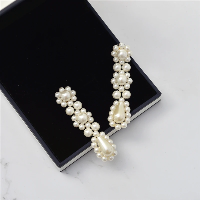 Europeans and Americans design and weave large pearl earrings female exaggerated atmospheric net famous woman retro
