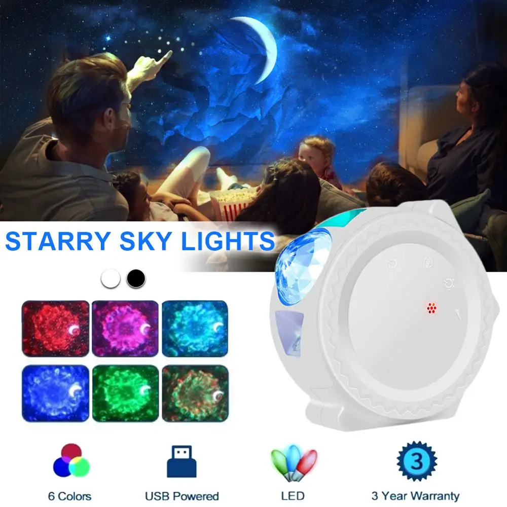 

Проектор звездного неба, проектор ночного света, 6 цветов, Океанский машущий свет s, вращение на 2021 градусов, ночник, лампа для 360