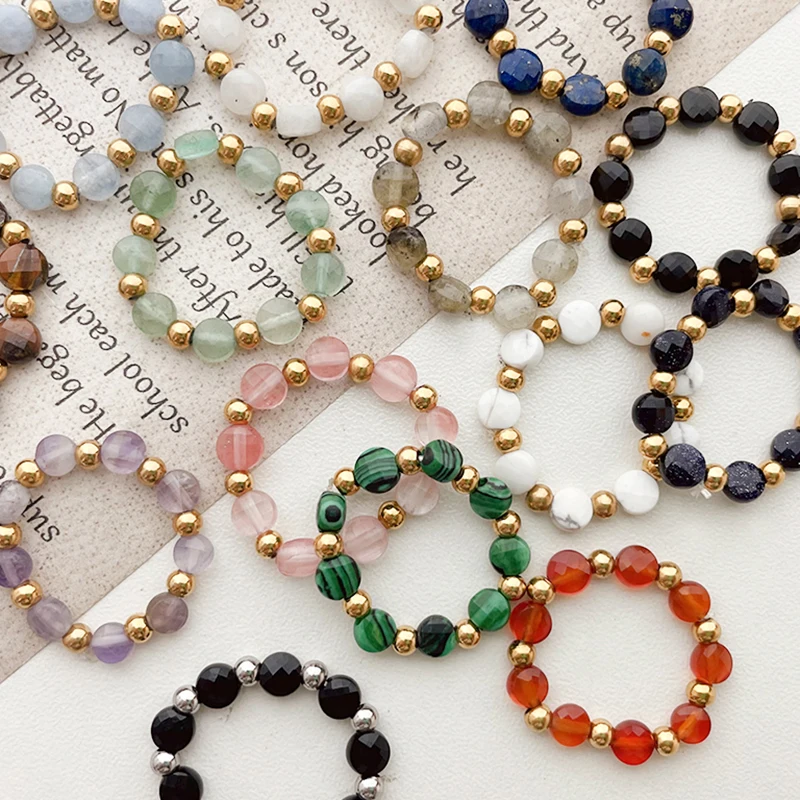 Fashion Natural Stone Beaded Rings for Women Girls Stainless Steel Golden Bead Rings Elastic Adjustable Jewelry Wholesale
Fashion Natural Stone Beaded Rings for Women Girls Stainless Steel Golden Bead Rings Elastic Adjustable Jewelry Wholesale