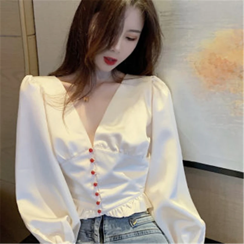 Spring Autumn Sexy Fashion Casual Women Ladies Long Puff Sleeve Ruffle Slim Bodycon Solid Shirt Blouse Crop Tops L28 
Spring Autumn Sexy Fashion Casual Women Ladies Long Puff Sleeve Ruffle Slim Bodycon Solid Shirt Blouse Crop Tops L28