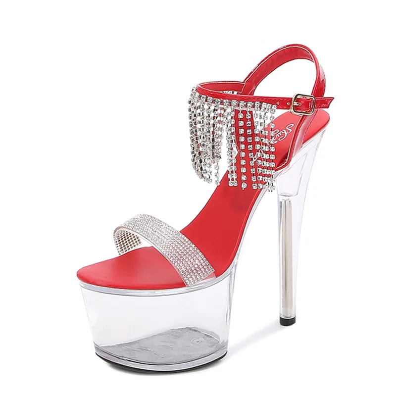 Transparent PVC Platform Summer Sweet Tassel Women Party Shoes 17CM Super High Heel Sandals Sexy Model Catwalk Shoes High Heels
Transparent PVC Platform Summer Sweet Tassel Women Party Shoes 17CM Super High Heel Sandals Sexy Model Catwalk Shoes High Heels
