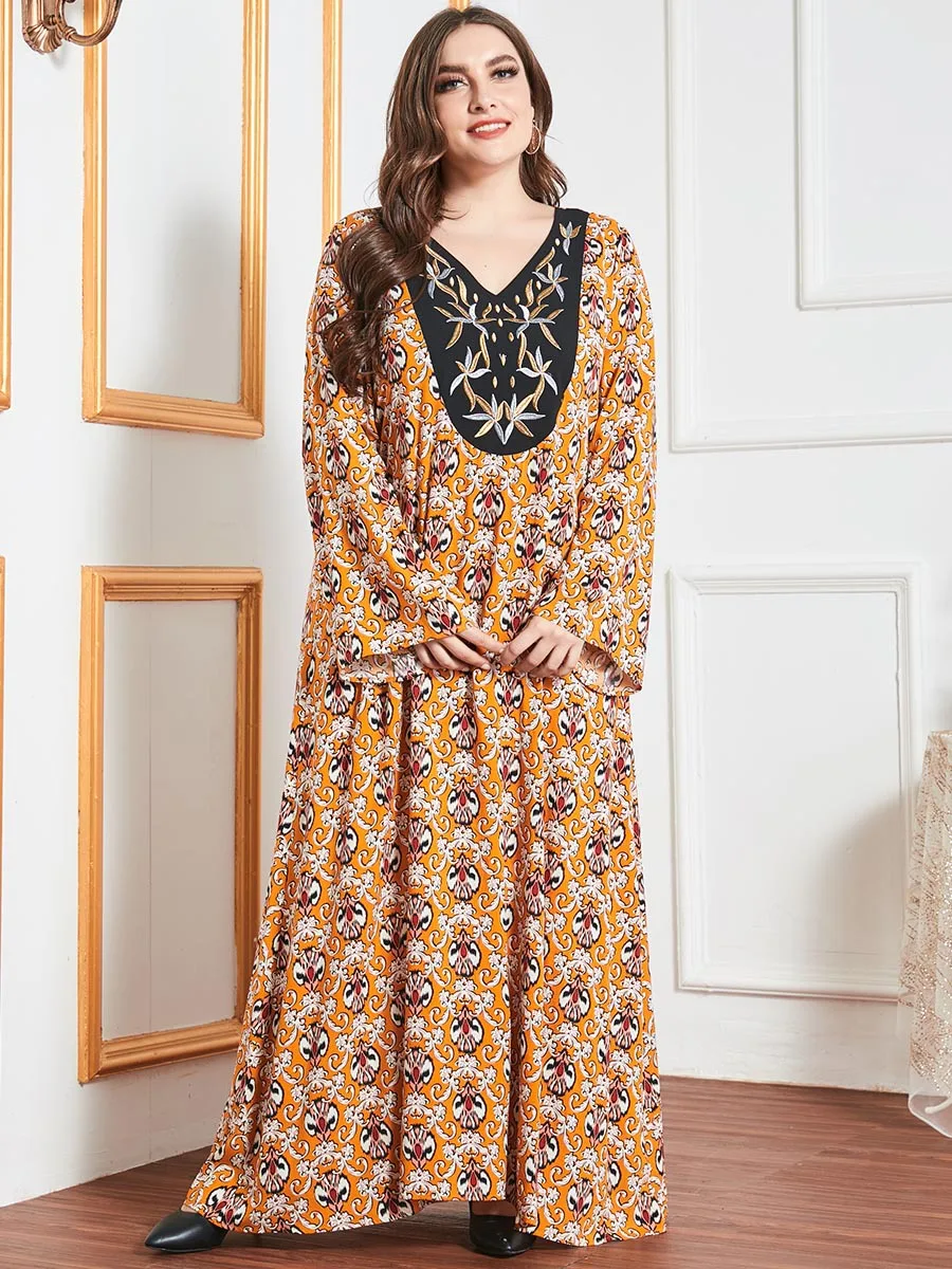 Plus Size Middle East Dubai Women's Long Sleeve Fashion Commuter Printed Embroidery Stitching Fashion Muslim Arabian Long Skirt
Plus Size Middle East Dubai Women's Long Sleeve Fashion Commuter Printed Embroidery Stitching Fashion Muslim Arabian Long Skirt