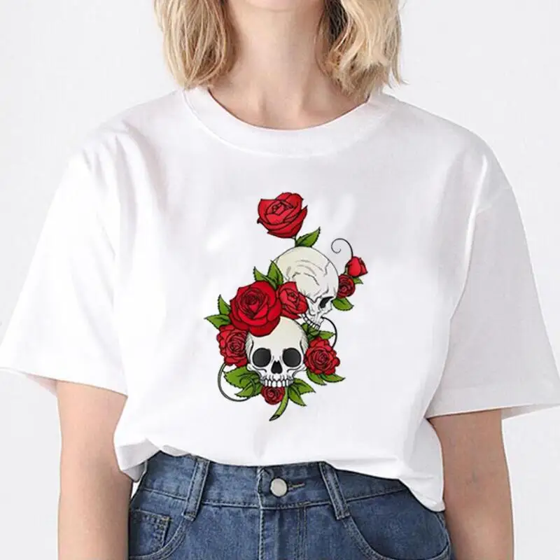 Летняя футболка с коротким рукавом женская модная графическим принтом черепа