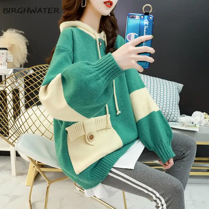 Women Knitted Sweater And Pullovers Korean Fashion Style Hooded Sweaters Autumn And Winter 2020 New Pocket Sweater
Women Knitted Sweater And Pullovers Korean Fashion Style Hooded Sweaters Autumn And Winter 2020 New Pocket Sweater