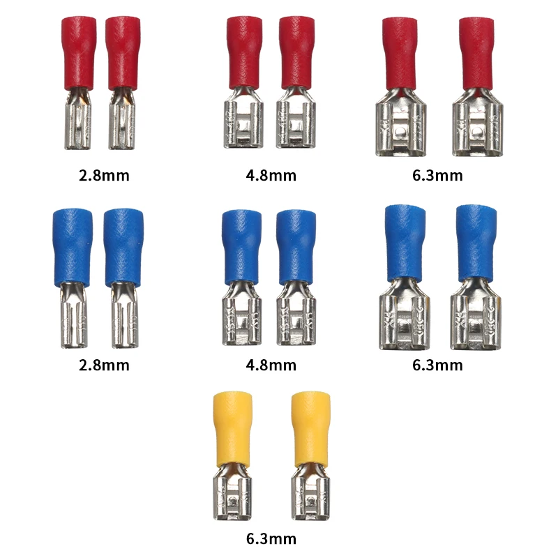 50Pcs 2.8mm 4.8mm 6.3mm Insulated Seal Spade Wire Connector Female Crimping Terminals Electrical Crimp Terminal Set
50Pcs 2.8mm 4.8mm 6.3mm Insulated Seal Spade Wire Connector Female Crimping Terminals Electrical Crimp Terminal Set