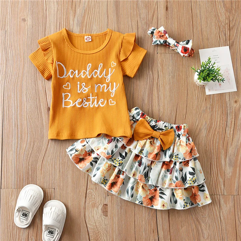 3Pcs 1-3Years Toddler Baby Girls Sweet Clothes Sets,Summer Casual Letter O-Neck Short Sleeve Tops+Floral Tiered Skirt+Headband
3Pcs 1-3Years Toddler Baby Girls Sweet Clothes Sets,Summer Casual Letter O-Neck Short Sleeve Tops+Floral Tiered Skirt+Headband