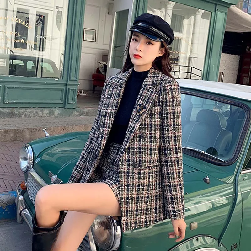 Korean Version Autumn Winter High Quality Women Blazer Shorts Suit Tweed 2 Piece Set Double Breasted Jacket Plaid Woolen Short S
Korean Version Autumn Winter High Quality Women Blazer Shorts Suit Tweed 2 Piece Set Double Breasted Jacket Plaid Woolen Short S