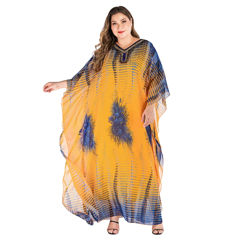 2019 Latest Muslim Turkey Beaded Diamond Chiffon Print V-Neck Bat Sleeve Dress Dubai Islamic Arabic Large Size Women's Dress
2019 Latest Muslim Turkey Beaded Diamond Chiffon Print V-Neck Bat Sleeve Dress Dubai Islamic Arabic Large Size Women's Dress