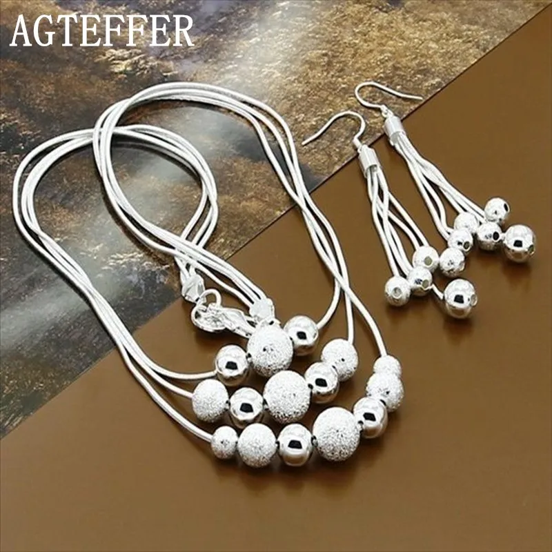 AGTEFFER 925 Sterling Silver Smooth Matte Bead Snake Chain Necklace Earring Set For Woman Wedding Engagement Party Charm Jewelry
AGTEFFER 925 Sterling Silver Smooth Matte Bead Snake Chain Necklace Earring Set For Woman Wedding Engagement Party Charm Jewelry