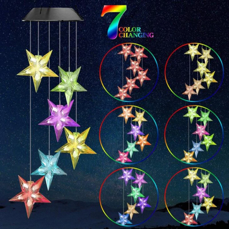 Solar Wind Chime Light Transparent Stars Solar Chimes LED Mobile Lights Valentines Gifts
Solar Wind Chime Light Transparent Stars Solar Chimes LED Mobile Lights Valentines Gifts