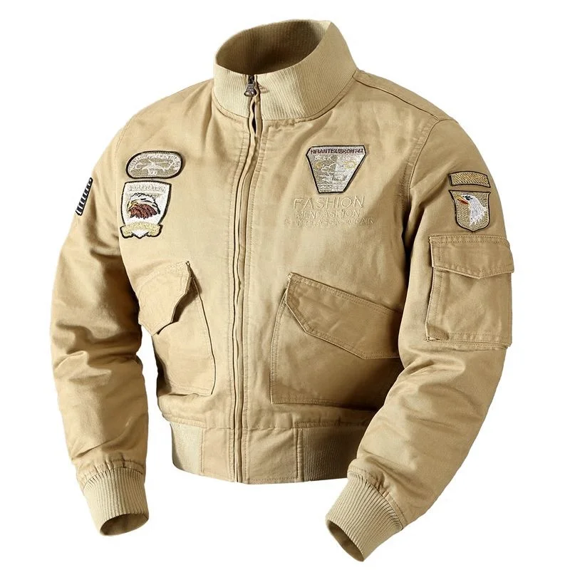 Men's Military Bomber Jackets Men Autumn Winter Casual Solid Zipper Pilot Jacket New Stand Collar Male Embroidery Slim Coat2021 
Men's Military Bomber Jackets Men Autumn Winter Casual Solid Zipper Pilot Jacket New Stand Collar Male Embroidery Slim Coat2021