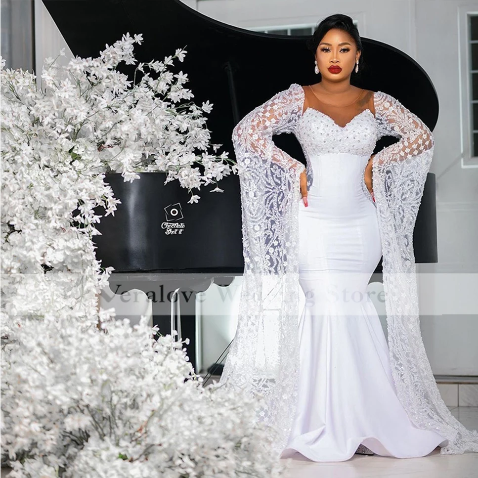 African Mermaid Wedding Dress Long Cape 2022 Lace Sequins Beads Sheer Neck Long Bride Gown for Girl Plus Size
African Mermaid Wedding Dress Long Cape 2022 Lace Sequins Beads Sheer Neck Long Bride Gown for Girl Plus Size