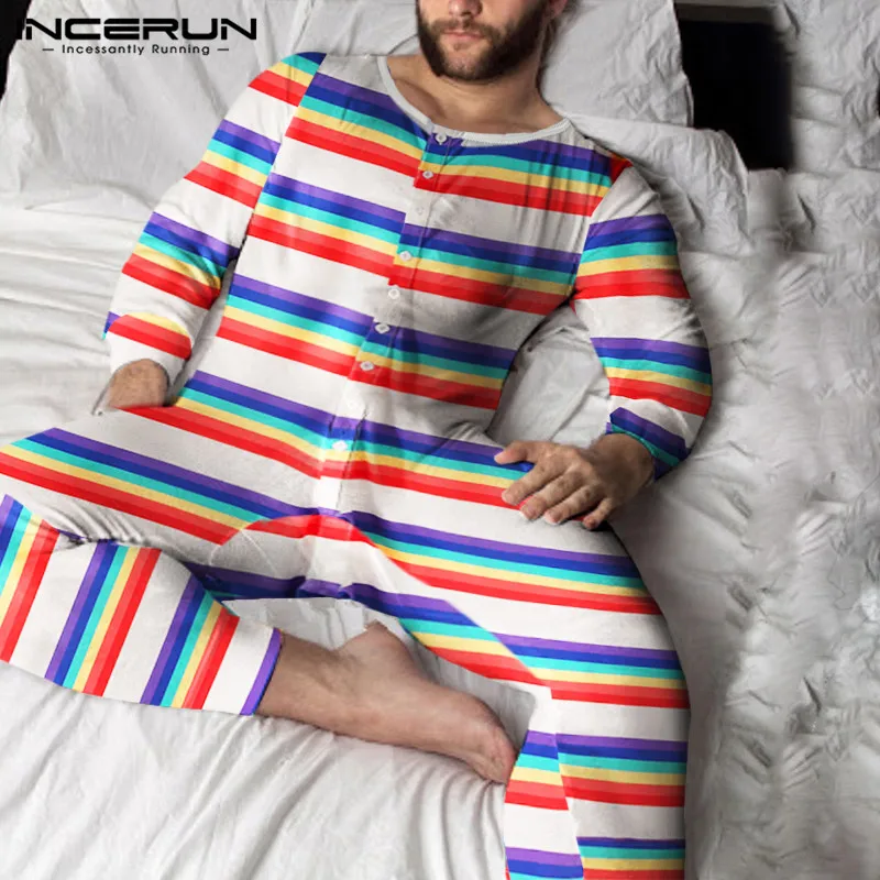 INCERUN Men Pajamas Jumpsuits Striped Homewear O Neck Long Sleeve Fitness Rompers Comfortable Button Nightwear Mens Overalls 5XL
INCERUN Men Pajamas Jumpsuits Striped Homewear O Neck Long Sleeve Fitness Rompers Comfortable Button Nightwear Mens Overalls 5XL