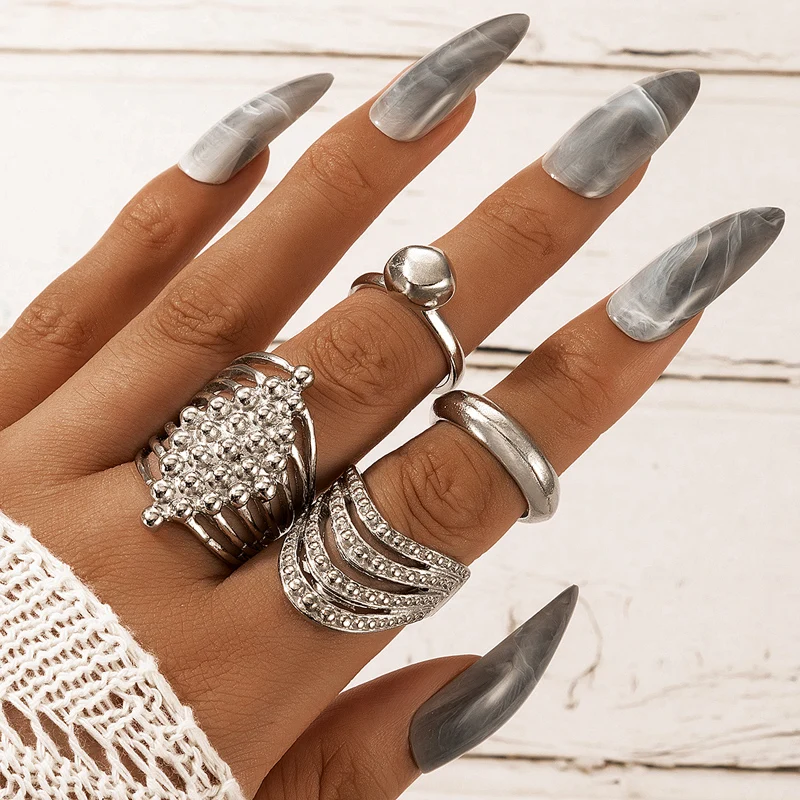 Docona 4pcs/set Punk Irregular Geometry Knuckle Finger Rings for Women Men Silver Color Hollow Metal Ring Set Jewelry кольца
Docona 4pcs/set Punk Irregular Geometry Knuckle Finger Rings for Women Men Silver Color Hollow Metal Ring Set Jewelry кольца