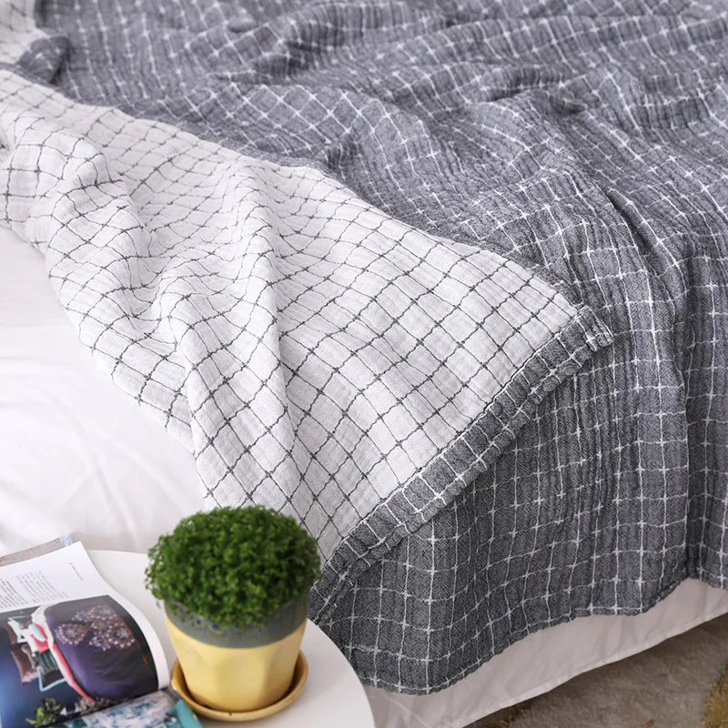 Фото Хлопковое Клетчатое одеяло для кровати тонкое летнее стеганое - купить