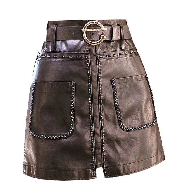 Luxury Beading PU Leather Skirts For Woman High Waist Buckle Slim Sexy Lady Bottom
Luxury Beading PU Leather Skirts For Woman High Waist Buckle Slim Sexy Lady Bottom