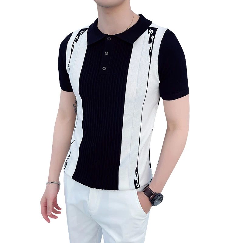 Holiday Style Summer Knitted Men Casual Polo Shirts Short Sleeve Fashion Patchwork Color Slim Fit Tee Shirt Homme Streetwear 3XL 
Holiday Style Summer Knitted Men Casual Polo Shirts Short Sleeve Fashion Patchwork Color Slim Fit Tee Shirt Homme Streetwear 3XL