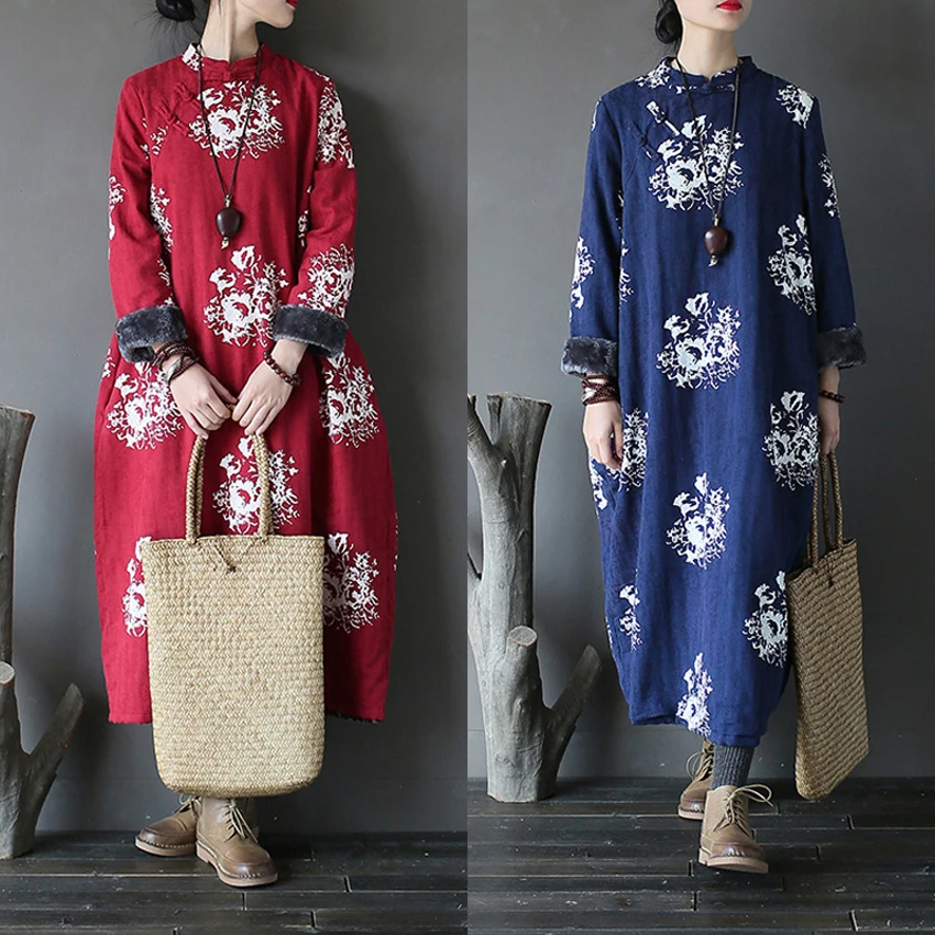 Chinese Style Winter Qipao Traditional Clothing Robe Ethnic Loose Printing Velvet Thick Plus Cashmere Mid-length Dress Women's
Chinese Style Winter Qipao Traditional Clothing Robe Ethnic Loose Printing Velvet Thick Plus Cashmere Mid-length Dress Women's