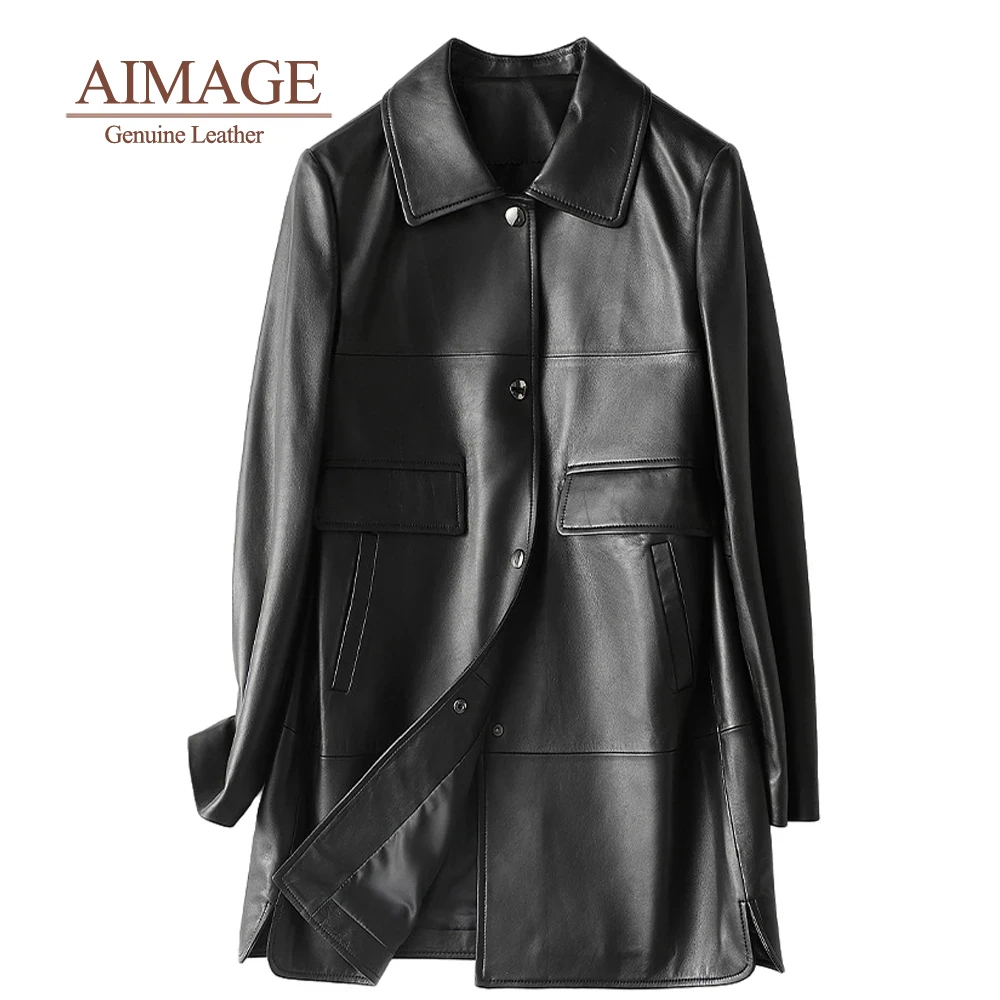 

Ladies mid-length sheepskin clothing 100% natural lambskin soft feel leather coat women's Genuine leather coat PY155