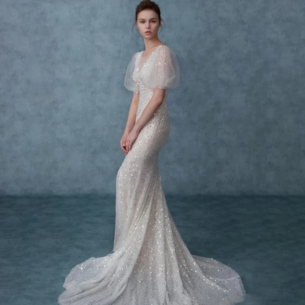 Elegant Mermaid Wedding Dress Deep V Neck Sequin Puff Sleeve Party Gown Vestidos De Novia Baratos Con Envio Gratis
Elegant Mermaid Wedding Dress Deep V Neck Sequin Puff Sleeve Party Gown Vestidos De Novia Baratos Con Envio Gratis