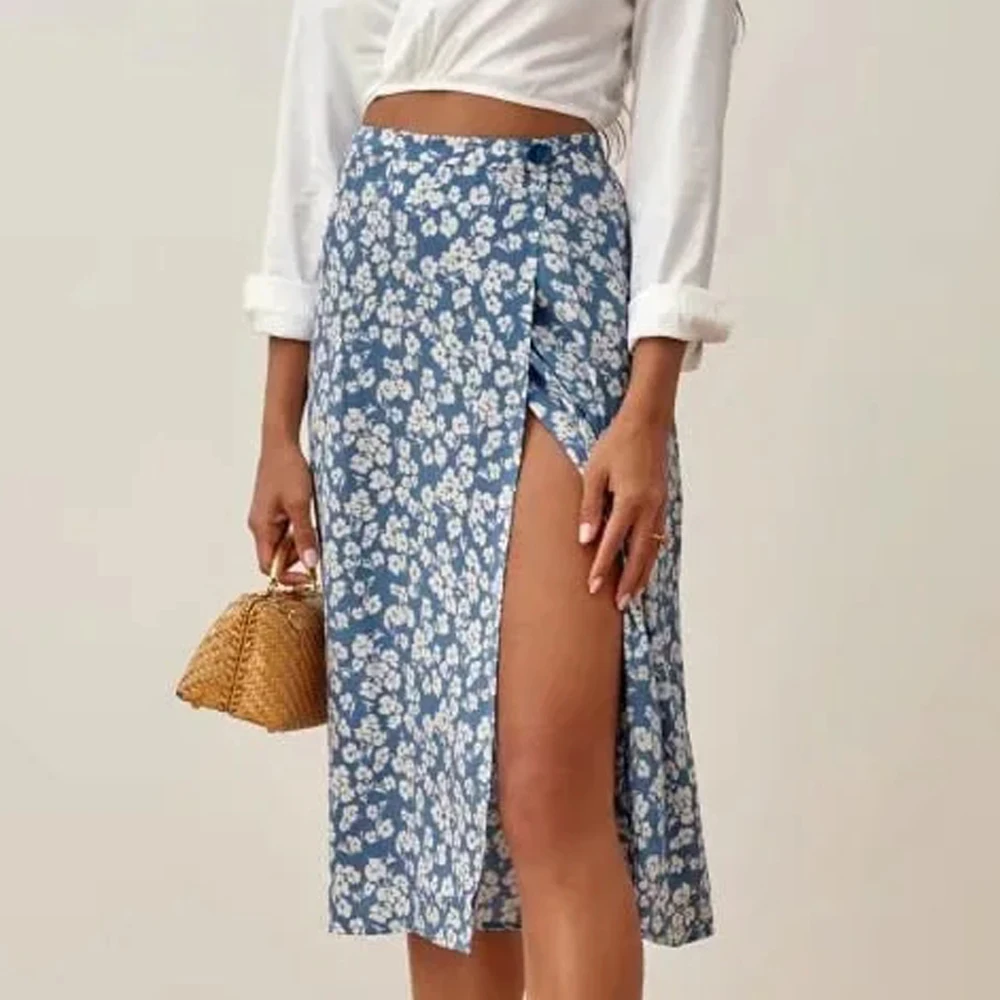 XNWMNZ Elegant Split Skirts Women's Slim Streetwear Buttons Women Midi Skirt Red Blue Floral Print Chiffon High-waisted Skirt
XNWMNZ Elegant Split Skirts Women's Slim Streetwear Buttons Women Midi Skirt Red Blue Floral Print Chiffon High-waisted Skirt