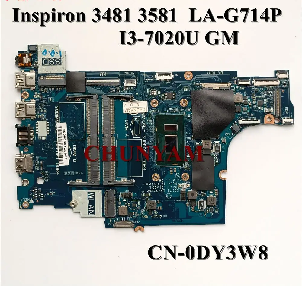 Новый LA G714P для DELL Inspiron 3481 3581 3781 3584 ноутбук материнская плата w/ i3 7020u CN 0DY3W8 DY3W8 100%