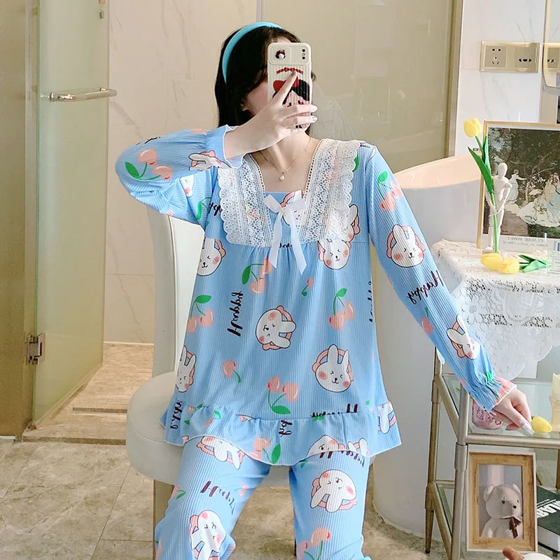 New Long Sleeve Pajamas For Women 2 Piece Cotton Home Suits Girls Korean Sleepwear Female Autumn Pijama Pyjamas Set Dropshipping
New Long Sleeve Pajamas For Women 2 Piece Cotton Home Suits Girls Korean Sleepwear Female Autumn Pijama Pyjamas Set Dropshipping