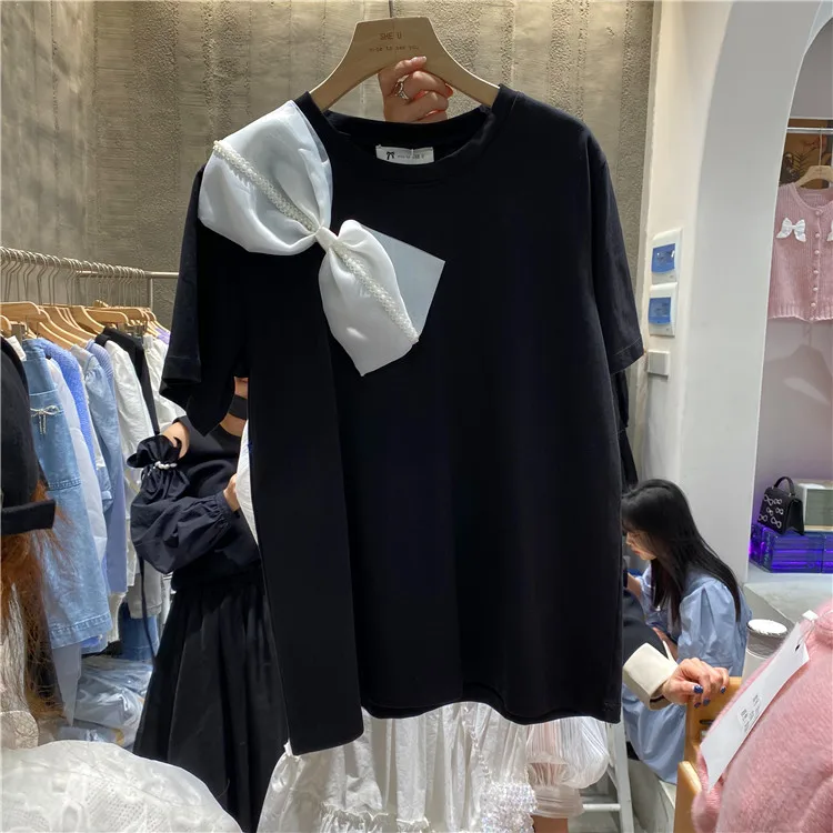 2021 Spring Summer White College Style Korean Women T-shirt Short Sleeve Ins New Loose Slim Bow Ladies Top Fashion Pullover Tee
2021 Spring Summer White College Style Korean Women T-shirt Short Sleeve Ins New Loose Slim Bow Ladies Top Fashion Pullover Tee