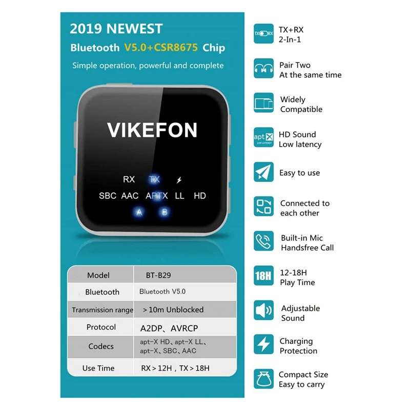 VIKEFON Mini CSR8675 Aptx HD/LL Bluetooth 5.0 o Receiver Transmitter RCA Jack AUX Adapter with MiC for TV Car PC
VIKEFON Mini CSR8675 Aptx HD/LL Bluetooth 5.0 o Receiver Transmitter RCA Jack AUX Adapter with MiC for TV Car PC