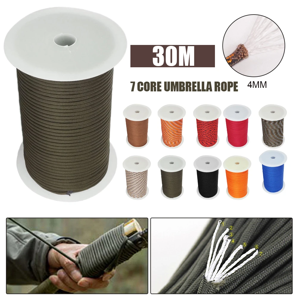 30M 1 Roll 4 Mm 7 Stand Cores Paracord For Survival Parachute Cord Lanyard Camping Climbing Camping Rope Hiking Clothesline
30M 1 Roll 4 Mm 7 Stand Cores Paracord For Survival Parachute Cord Lanyard Camping Climbing Camping Rope Hiking Clothesline