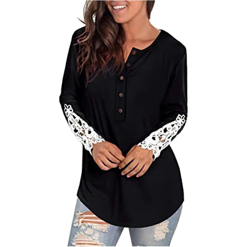 2021 European and American autumn new fashion casual women's round neck T-shirt stitching lace long-sleeved ladies T-shirt top
2021 European and American autumn new fashion casual women's round neck T-shirt stitching lace long-sleeved ladies T-shirt top