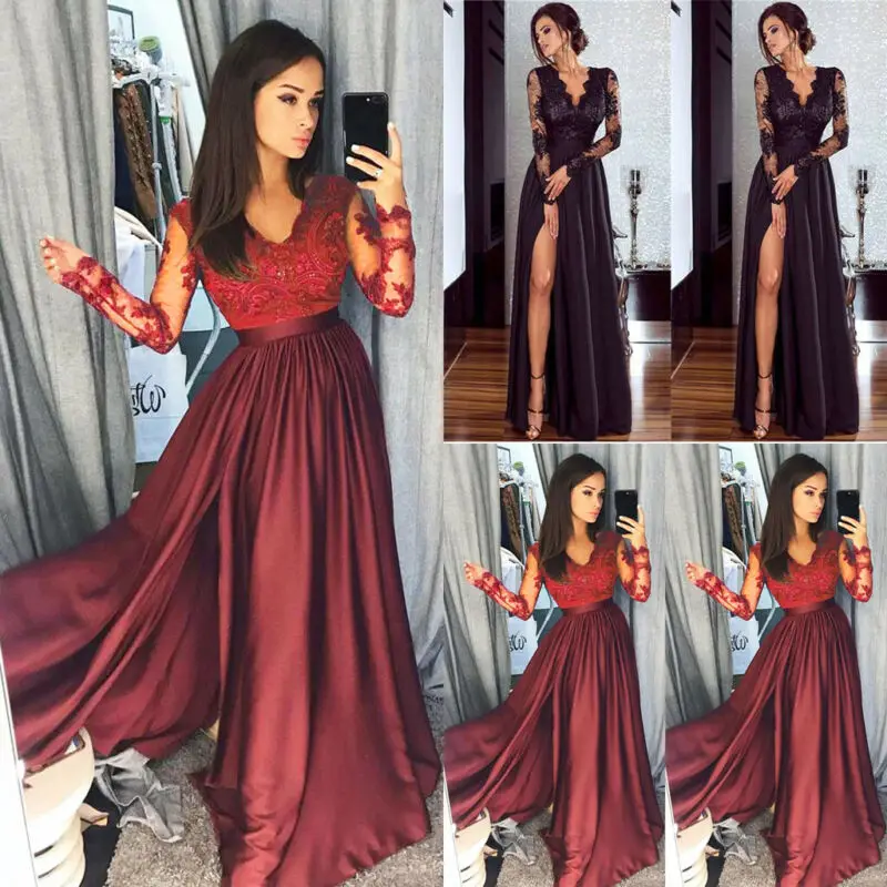 Hot Sale Women Evening Party Ball Prom Formal Long Dress Elegant Ladies Sexy V-neck Lace Floral Sleeve Bodycon Dresses Clothes | Женская