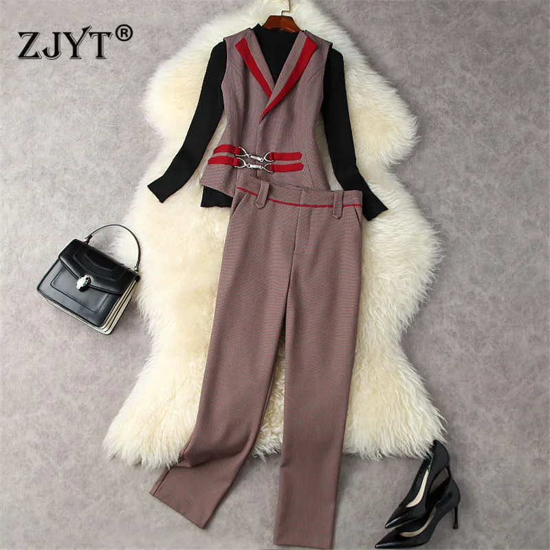 Elegant Lady Office Work Outfits Autumn Fashion Designer Women's 3 Piece Clothes Set Pullover Knitted Top+Vest+Trousers Suits
Elegant Lady Office Work Outfits Autumn Fashion Designer Women's 3 Piece Clothes Set Pullover Knitted Top+Vest+Trousers Suits
