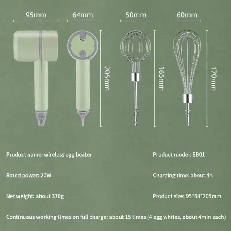 Wireless Electric Egg Mixer Stainless Steel Portable Handheld USB Rechargeable Egg Whisk Mixer With 2 Detachable Stir Heads
Wireless Electric Egg Mixer Stainless Steel Portable Handheld USB Rechargeable Egg Whisk Mixer With 2 Detachable Stir Heads