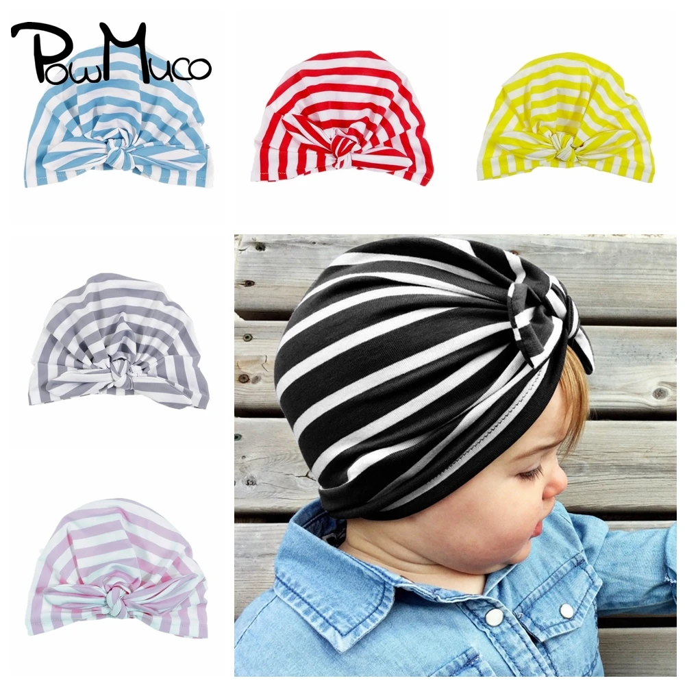 

Powmuco 8 Colors Striped Bunny Ears Infant Hat Fashion Handmade Knotted Baby Girls Caps Toddler Turban Newborn Photography Props