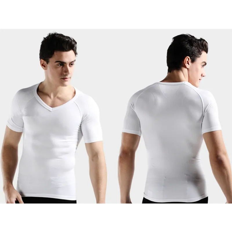 Для Мужчин Тонкая футболка с v-образным вырезом короткий рукав Body Shaper осанки