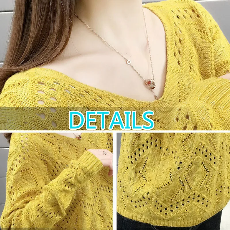 Pullovers Women Hollow Out Thin V-neck Solid Simple Knitted Ulzzang Korean Sweaters Female Chic Loose Plus Size 3XL Comfort New
Pullovers Women Hollow Out Thin V-neck Solid Simple Knitted Ulzzang Korean Sweaters Female Chic Loose Plus Size 3XL Comfort New