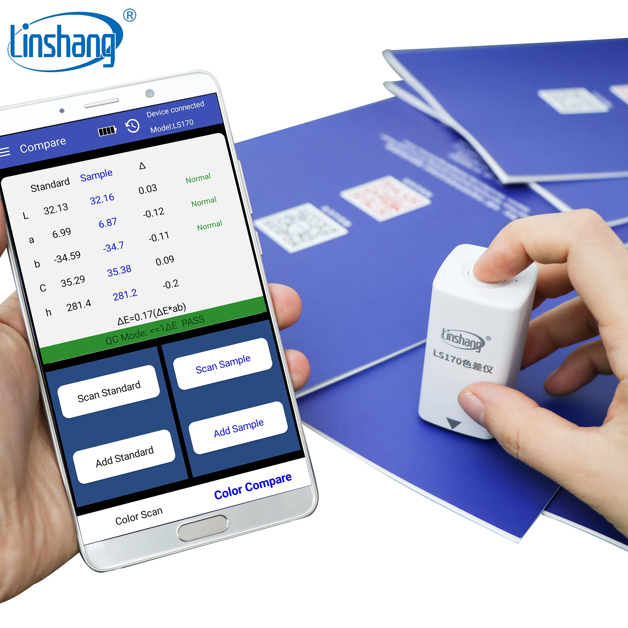 Linshang 45/0 digital hand-held Colorimeter Color Difference Analyzer for paint ink plastic coating with mobile phone APP LS170
Linshang 45/0 digital hand-held Colorimeter Color Difference Analyzer for paint ink plastic coating with mobile phone APP LS170