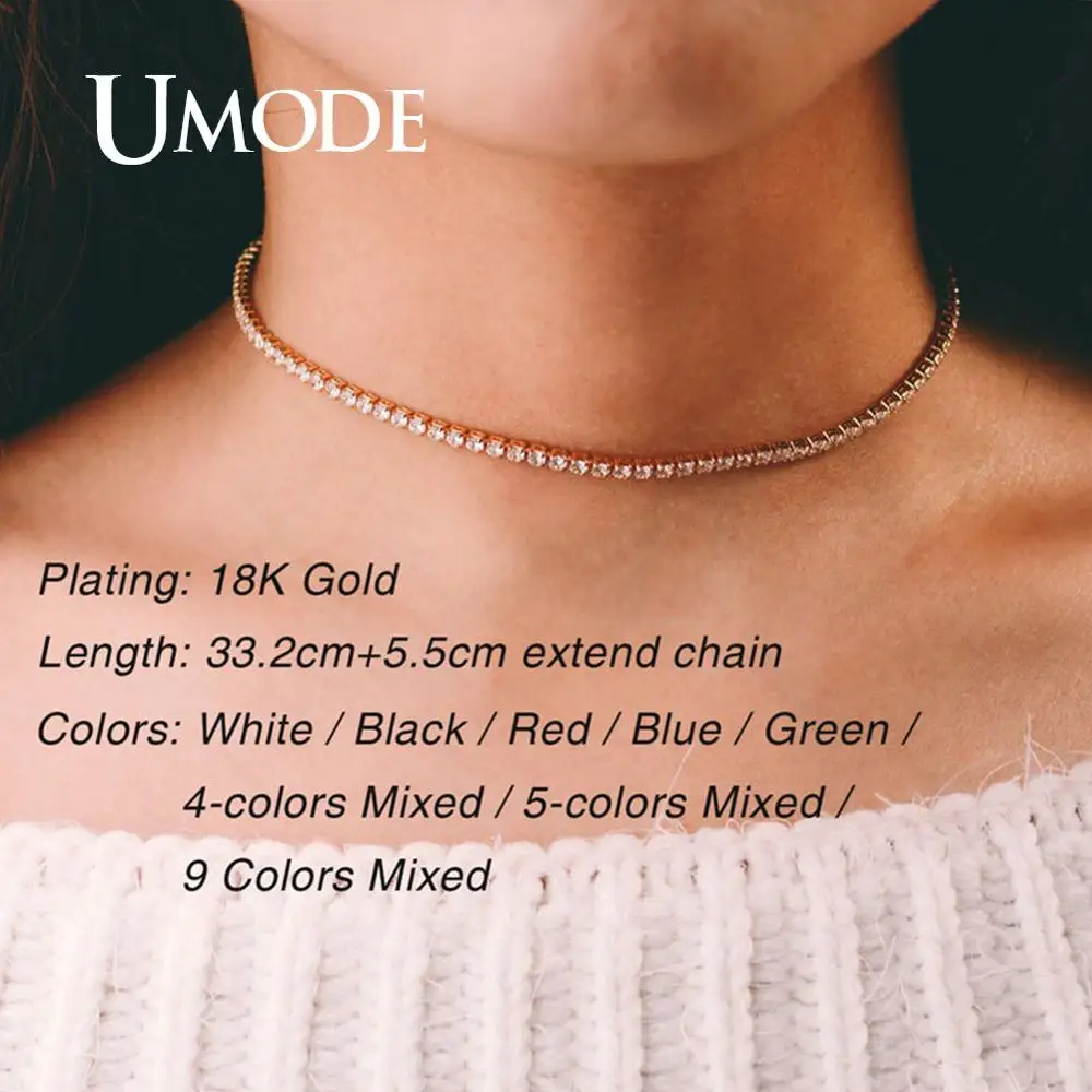 Теннисные ожерелья UMODE с радужным кубическим цирконием для женщин и девушек