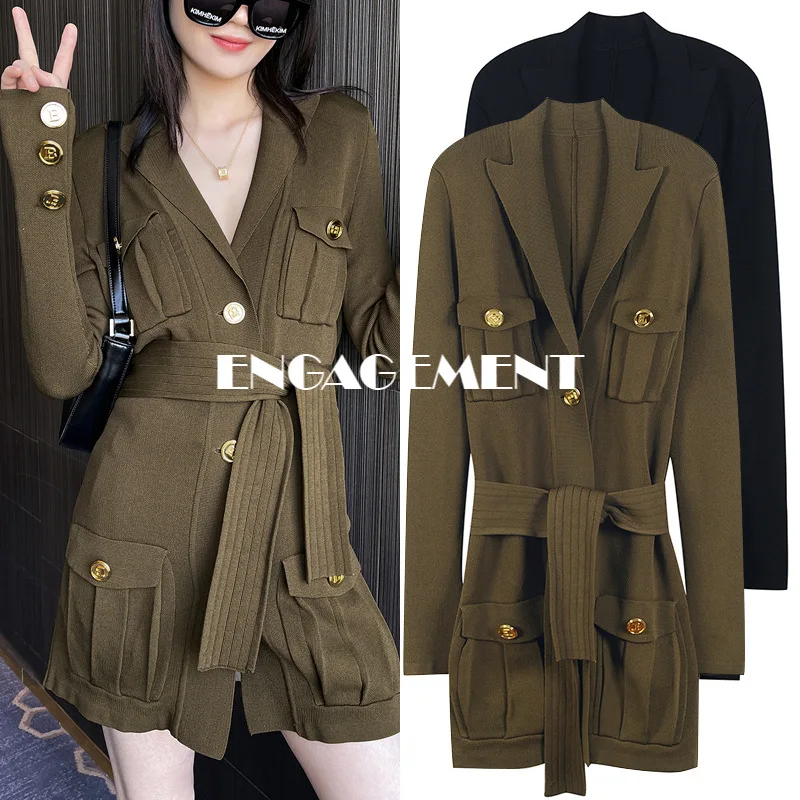 ENGAGEMENT 2021 Autumn Majeth Suit Collar Green Knitted Dress Coat Belt Knitwear Women's Slim
ENGAGEMENT 2021 Autumn Majeth Suit Collar Green Knitted Dress Coat Belt Knitwear Women's Slim